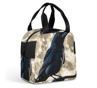 Borsa per il pranzo con corvo nero sulla luna piena, per donne e uomini, borsa termica portatile con manico, a prova di perdite, riutilizzabile, per lavoro, picnic, viaggi