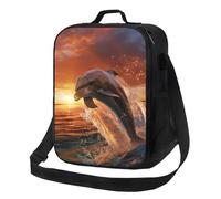 Borsa per il pranzo con delfino che salta nel mare, borsa per il pranzo per donne e uomini, borsa termica riutilizzabile per il pranzo a tenuta stagna, con tracolla regolabile, graziosa borsa per il