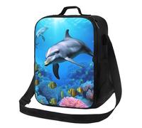 Borsa per il pranzo con delfino nella barriera corallina, per donne e uomini, borsa termica riutilizzabile per il pranzo, a prova di perdite, con tracolla regolabile, graziosa borsa per il pranzo per