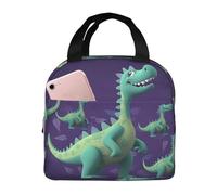 Borsa per il pranzo con dinosauro dei cartoni animati per donne e uomini, isolata, riutilizzabile, a prova di perdite, con tasche laterali, contenitori per alimenti più freddi, grande borsa per pasti