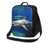 Borsa per il pranzo con due squali bianchi per donne e uomini, riutilizzabile, per ufficio, picnic, contenitore per il pranzo isolato, a prova di perdite, borsa portatile per il pranzo da viaggio