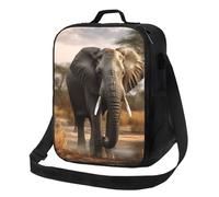Borsa per il pranzo con elefante africano tropicale per donne e uomini, isolata, riutilizzabile, a prova di perdite, contenitori per alimenti a tracolla, borsa per pasti per lavoro, viaggi all'aperto