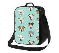 Borsa per il pranzo con faccine di bulldog inglese, per donne e uomini, riutilizzabile, isolata, a prova di perdite, con tracolla regolabile, graziosa borsa per il pranzo per adulti