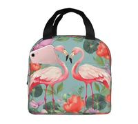 Borsa per il pranzo con fenicottero e fiori d'amore per donne e uomini adulti isolata scatola per il pranzo riutilizzabile a tenuta stagna borse tote per il pranzo di grande capacità contenitore