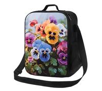 Borsa per il pranzo con fiori del pensiero per donne e uomini, borsa termica riutilizzabile, a prova di perdite, con tracolla regolabile, graziosa borsa per il pranzo per adulti