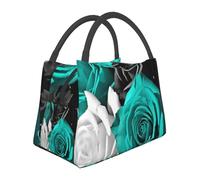 Borsa per il pranzo con fiori di rosa nera bianca e grigia per donne e uomini borse riutilizzabili per il pranzo isolata scatola per il pranzo a tenuta stagna borsa per il pranzo grande capacità