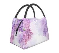 Borsa per il pranzo con fiori lilla in fiore per donne e uomini, isolata, riutilizzabile, a prova di perdite, con tasche laterali, contenitori per alimenti più freddi, grande borsa per pasti per