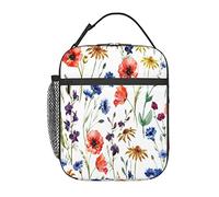 Borsa per il pranzo con fiori selvatici, papavero, crisantemo, margherite,
