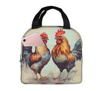 Borsa per il pranzo con gallo e gallina, riutilizzabile, portatile, a prova di perdite, isolata, con tasca frontale, per donne, uomini, viaggi, picnic, ufficio, lavoro