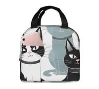 Borsa per il pranzo con gatti bianchi e neri per le donne riutilizzabile Lunch Box isolato Cooler Lunchbox portatile Borsa per il pranzo per uomo Contenitore per il pranzo di grande capacità per il
