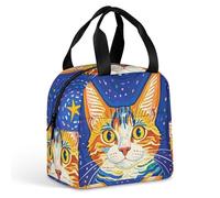 Borsa per il pranzo con gatto che guarda le stelle, per donne e uomini, borsa termica portatile con manico, a prova di perdite, riutilizzabile, per lavoro, picnic, viaggi