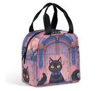 Borsa per il pranzo con gatto e castello magico per donne e uomini, borsa termica portatile con manico, a prova di perdite, riutilizzabile, per lavoro, picnic, viaggi