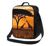 Borsa per il pranzo con giraffa sotto l'albero in Africa, borsa per il pranzo per donne e uomini, borsa termica riutilizzabile per il pranzo, a prova di perdite, con tracolla regolabile, graziosa