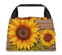 Borsa per il pranzo con girasole su legno per donne e uomini, riutilizzabile, borsa termica per il pranzo, grande capacità, contenitore per il pranzo, per lavoro, ufficio, picnic, viaggi
