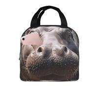 Borsa per il pranzo con ippopotamo per immersioni, riutilizzabile, portatile, a prova di perdite, isolata, borsa per il pranzo, con tasca frontale, per donne, uomini, viaggi, picnic, ufficio, lavoro