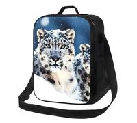 Borsa per il pranzo con leopardo delle nevi dagli occhi azzurri, borsa per il pranzo per donne e uomini, borsa termica riutilizzabile per il pranzo a tenuta stagna, con tracolla regolabile, graziosa