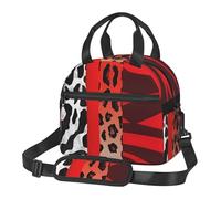 Borsa per il pranzo con leopardo rosso e zebra, per uomini e donne, isolata, per adulti, riutilizzabile, con tracolla regolabile, grande capacità, a prova di perdite, per lavoro, viaggi, ufficio