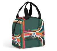 Borsa per il pranzo con lettere con elementi di calcio, per donne e uomini, borsa termica portatile con manico, a prova di perdite, riutilizzabile, per lavoro, picnic, viaggi