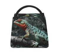 Borsa per il pranzo con lucertola seduta su un ramo per donne e uomini, riutilizzabile, borsa termica per il pranzo, grande capacità, contenitore per il pranzo, per lavoro, ufficio, picnic, viaggi