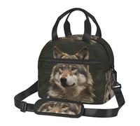 Borsa per il pranzo con lupo grigio, per uomini e donne, grande capacità, riutilizzabile, isolata, con tracolla regolabile, per adulti