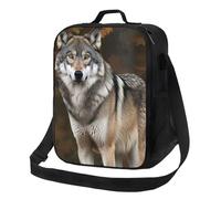 Borsa per il pranzo con lupo selvatico grigio selvatico, per donne e uomini, borsa termica riutilizzabile per il pranzo a prova di perdite, con tracolla regolabile, graziosa borsa per il pranzo per