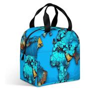 Borsa per il pranzo con mappa del mondo per adulti, a prova di perdite, isolata, con cerniera e tasche multiple, grande capacità, per ufficio, lavoro, picnic