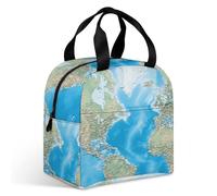 Borsa per il pranzo con mappa del mondo per adulti, a prova di perdite, isolata, con cerniera e tasche multiple, grande capacità, per ufficio, lavoro, picnic