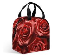 Borsa per il pranzo con molte rose rosse per adulti, a prova di perdite, isolata, con cerniera e tasche multiple, grande capacità per ufficio, lavoro, picnic