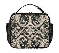 Borsa per il pranzo con motivo barocco nero oro per ragazze scatola per il pranzo a tenuta stagna tracolla regolabile scatole termiche per picnic escursionismo campeggio
