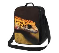 Borsa per il pranzo con motivo leopardato con piccolo geco, per donne e uomini, borsa termica riutilizzabile, a prova di perdite, con tracolla regolabile, graziosa borsa per il pranzo per adulti