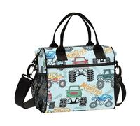 Borsa per il pranzo con motivo senza cuciture a forma di camion dei cartoni animati con mostro per bambini grande grande borsa per il pranzo con tracolla per scuola insegnante palestra