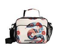Borsa per il pranzo con motivo serpente rosso e blu, stile bohémien, con tracolla, isolata, per adolescenti e ufficio