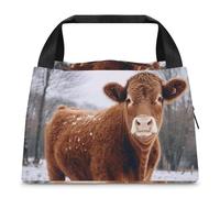 Borsa per il pranzo con mucca nella neve, per donne e uomini, riutilizzabile, borsa termica per il pranzo, grande capacità, contenitore per il pranzo, per lavoro, ufficio, picnic, viaggi