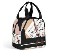 Borsa per il pranzo con note musicali e violino, per donne e uomini, portatile, isolata, con manico, a prova di perdite, riutilizzabile, per lavoro, picnic, viaggi