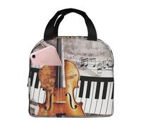 Borsa per il pranzo con note musicali per pianoforte e violino, per donne e uomini, adulti, isolata, riutilizzabile, a prova di perdite, grande capacità, contenitore per alimenti portatile, per lavoro