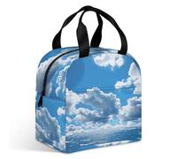 Borsa per il pranzo con nuvole bianche per adulti, a prova di perdite, isolata, con cerniera e tasche multiple, grande capacità per ufficio, lavoro, picnic