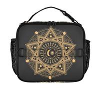 Borsa per il pranzo con occhio mistico nero e oro, con doppia cerniera, tracolla regolabile, borsa termica per picnic, escursionismo, campeggio