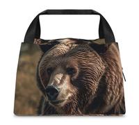 Borsa per il pranzo con orso sull'erba, per donne e uomini, riutilizzabile, borsa termica per il pranzo, grande capacità, contenitore per il pranzo, per lavoro, ufficio, picnic, viaggi