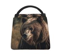 Borsa per il pranzo con orso sull'erba, per donne e uomini, riutilizzabile, borsa termica per il pranzo, grande capacità, contenitore per il pranzo, per lavoro, ufficio, picnic, viaggi