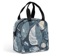 Borsa per il pranzo con ramo di foglie grigie blu, per donne e uomini, borsa termica portatile con manico, a prova di perdite, riutilizzabile, per lavoro, picnic, viaggi