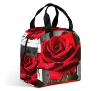 Borsa per il pranzo con rose rosse per adulti, a prova di perdite, isolata, con cerniera e tasche multiple, grande capacità, per ufficio, lavoro, picnic