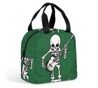 Borsa per il pranzo con scheletro che suona la chitarra, per donne e uomini, portatile, isolata, con manico, a prova di perdite, riutilizzabile, per lavoro, picnic, viaggi