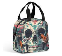 Borsa per il pranzo con scheletro e falena mortale, per donne e uomini, portatile, isolata, con manico, a prova di perdite, riutilizzabile, per lavoro, picnic, viaggi