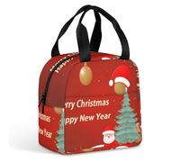 Borsa per il pranzo con scritta "Merry Christmas and Happy New Year", per donne e uomini, portatile, isolata, con manico, a prova di perdite, riutilizzabile, per lavoro, picnic, viaggi