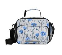 Borsa per il pranzo con sfondo grigio fiordaliso dei cartoni animati per bambini con tracolla Lunch Box Tote Bag per adolescenti College