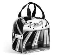 Borsa per il pranzo con simbolo musicale di pianoforte, per adulti, a prova di perdite, isolata, con cerniera e tasche multiple, grande capacità, per ufficio, lavoro, picnic