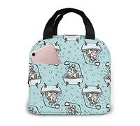 Borsa per il pranzo con simpatica mucca che fa il bagno nella vasca da bagno, isolata, riutilizzabile, organizer per ufficio, scuola, escursionismo, spiaggia, borsa tote