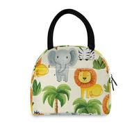 Borsa per il pranzo con simpatici animali della giungla con scomparti separati, borsa termica per la scuola, borsa per il pranzo con manico imbottito, facile
