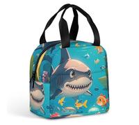 Borsa per il pranzo con squali e piccoli pesci, per donne e uomini, portatile, isolata, con manico, a prova di perdite, riutilizzabile, per lavoro, picnic, viaggi