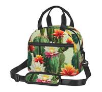 Borsa per il pranzo con stampa di cactus tropicali e fiori di grande capacità, isolata, simpatica, divertente, per donne, uomini, studenti, viaggi